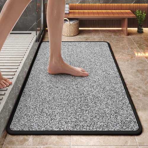 Bathroom Rugs Non Slip Washable, Ultra Thin Bath Mat 24"x35" Black | Bath Mats for Bathroom Absorbent Quick Dry, Rubber Backing Bath Rugs, Low Pile Shower Mat Outside Shower, Sink, Easy Clean - color: Black, size: 24"x35"