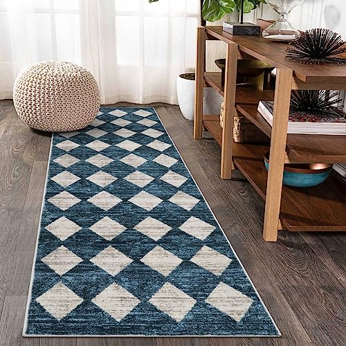 Lahome Moroccan Trellis 2x6 Bathroom Runner Rug, Hallway Rug Runner 6 Feet Non Slip, Modern Washable Ultra-Thin Kitchen Carpet Runners for Laundry Room Bedroom Living Room, Blue - color: Blue, size: 2' x 6' (Runner)
