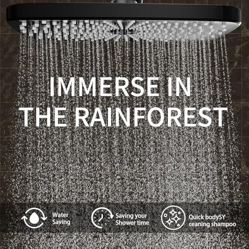 High Pressure Shower Head with Handheld, Upgrade Rain Shower Heads with Fixed Showerhead Combo, 10 Sprays Handheld Shower Head Built in Power Jets, 71" Long Hose, Matt Black - color: Black