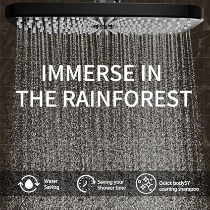 High Pressure Shower Head with Handheld, Upgrade Rain Shower Heads with Fixed Showerhead Combo, 10 Sprays Handheld Shower Head Built in Power Jets, 71" Long Hose, Matt Black - color: Black