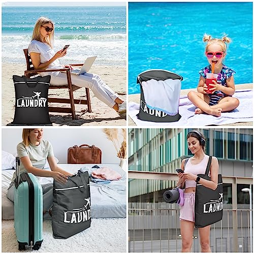 2 Pcs Large Travel Laundry Bags - Washable Waterproof Wet Dry Bags for Dirty Clothes, Swimsuits, Gym Clothes, Laundry, Swimming Pool, Yoga, College Dorm (Black+Grey) - color: Black+Grey