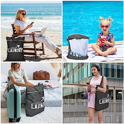 2 Pcs Large Travel Laundry Bags - Washable Waterproof Wet Dry Bags for Dirty Clothes, Swimsuits, Gym Clothes, Laundry, Swimming Pool, Yoga, College Dorm (Black+Grey) - color: Black+Grey