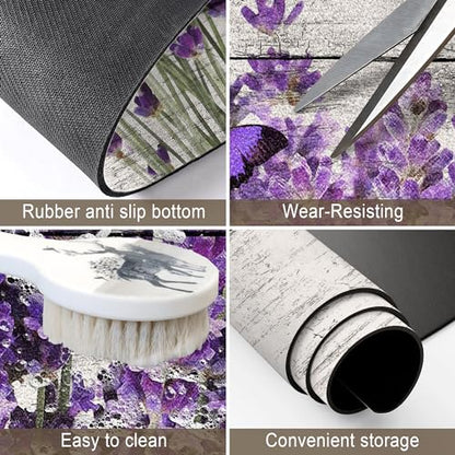 SolAzul Lavender Leather Diatomaceous Earth Bath Mat, Lavender Floral Super Absorbent Diatomite Stone Bath Mat Quick Dry Thin Bathroom Floor Purple Mat Rug (16×24 Inch) - color: Lavender