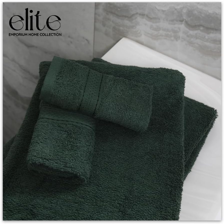 ELITE Emporium Home Collection 8-Piece Cotton Bath Towel Set - Ultra Soft, 550 GSM, Quick-Dry - Bath Sheet, Bath Towels, Hand Towels, Washcloths, Bath Mat - Luxury Bathroom Towel Set (Hunter Green) - color: Hunter Green