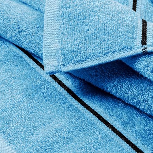 MyOwn Ultra Soft 6 Pack Cotton Towel Set, Contains 2 Bath Towels 28x55 inch, 2 Hand Towels 16x24 inch & 2 Wash Coths 12x12 inch, Ideal Everyday use, Compact & Lightweight - Sky Blue - color: Sky Blue, size: 6 Piece Set