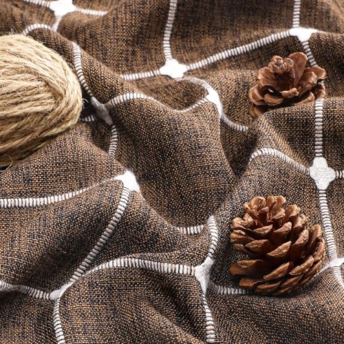 Boho Farmhouse Classic Plaid Linen Tassel Shower Curtain Brown,72x72 | 310GSM Linen Blend Heavy Duty Cloth,3-side Tassels,Wrinkle Resistant,Rustic Bohemian Farmhouse charm,Water Repellent,12 Hooks - color: Brown, size: 72"W x 72"L (Pack of 1)