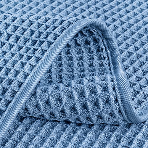 POLYTE 430 GSM Poly Blend Microfiber Quick Dry Waffle Hand Towel, 16x30 in | 4 Pack, Oversize, Lint Free, Quick Dry, Hanging Loop - color: Blue