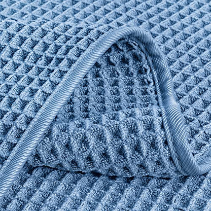 POLYTE 430 GSM Poly Blend Microfiber Quick Dry Waffle Hand Towel, 16x30 in | 4 Pack, Oversize, Lint Free, Quick Dry, Hanging Loop - color: Blue