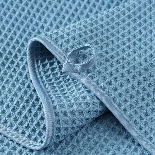 Microfiber Waffle Hand Towels, 2 Pieces, Soft, Absorbent, Fast Drying, Lint Free 430 GSM (Blue) - color: Blue