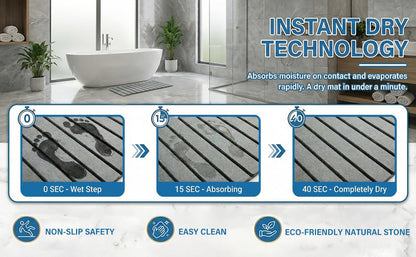 ELAMORE Foldable Stone Bath Mat – Diatomaceous Earth Bath Mat, Super Absorbent Quick Dry Shower Mat, Non Slip Bathroom Floor Mat, 32 x 20 Inches Gray - size: 32" x 20" (Rectangular)