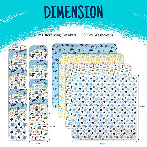 Receiving Blanket for Baby – 4 Pack – 30 inch x 30 inch – 100% Flannel Cotton - Mixed Patterned Designs – Includes Infant Washcloth 30 Pack - color: Mixed Patterned