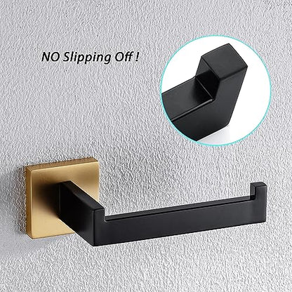TURS Bathroom Accessory Set Black and Gold Towel Ring Set Stainless Steel Toilet Paper Holder Towel Ring Robe Hook Wall Mount - color: Black&gold