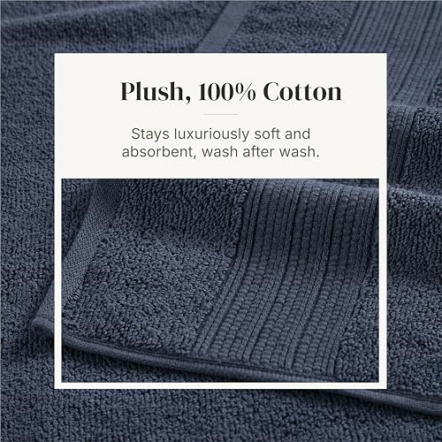 Modern Threads 6-Piece Towel Set – 100% Cotton, Quick Dry, Ultra Absorbent – Includes 2 Bath, 2 Hand, 2 Washcloths (White/Reinhart Blue) - color: Blue, style: Classic Stripe