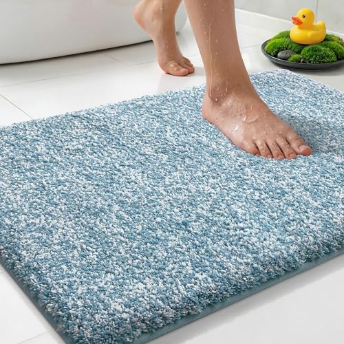 Yimobra Cushioned Anti-Fatigue Bathroom Rug, Bath Mat Non Slip Washable, Dense Soft Microfiber for Bathroom Sink, Shower, Tired Feet Comfort, Absorbent, 24" X 17", Denim Blue - color: Denim Blue, size: 24" X 17"