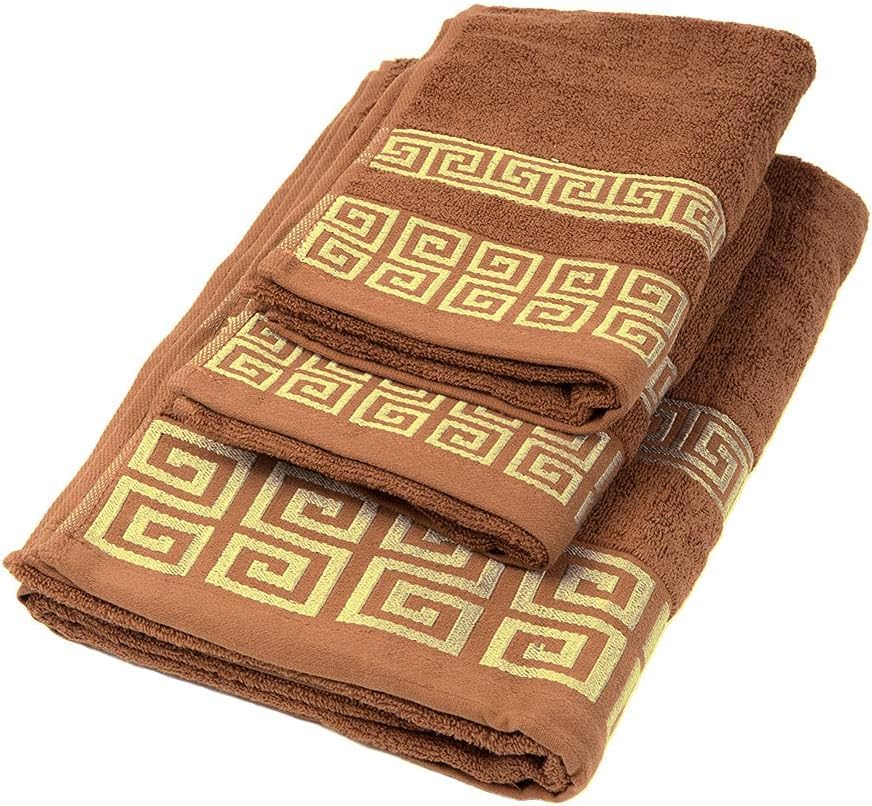 Highly Absorbent Embroidered Bath Towel Set of 3, 100% Cotton Bath Towels | 1 Bath Towel 2 Hand Towels, Super Soft and Absorbent Bathroom Towels - color: Khaki