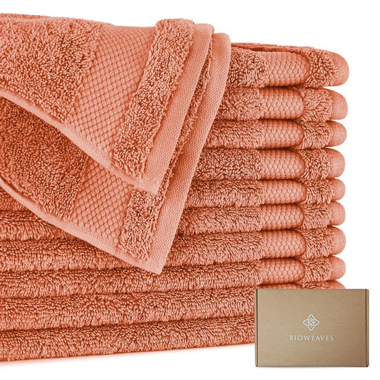 BIOWEAVES 100% Organic Cotton 700 GSM Plush Premium Washcloths 13" x 13" GOTS Certified, Face Towels Perfect for Home & Bathroom - Burnt Orange, Pack of 12 - color: Burnt Orange, size: Pack of 12 Washcloths