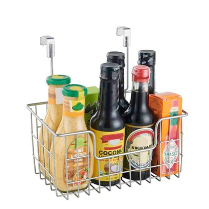 JUNCHU CHERRY Wire Hanging Storage Basket 2 Packs, Wall Mounted Kitchen Bathroom Storage Basket, Multi-Functional, No Punching, Strong Bearing, Chrome - color: Chrome