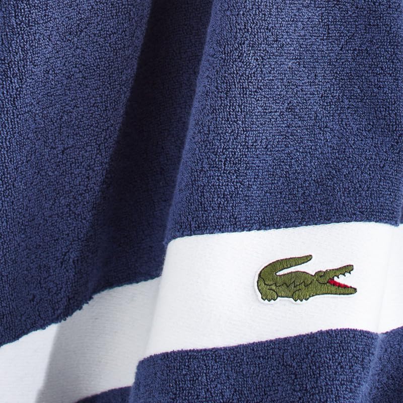 Lacoste Sport Stripe 6-Piece Luxury Cotton Towel Set – Made with 100% Soft Supima Cotton, Absorbent & Quick-Drying, Includes 2 Bath Towels, 2 Hand Towels, 2 Washcloths, Navy - color: Navy