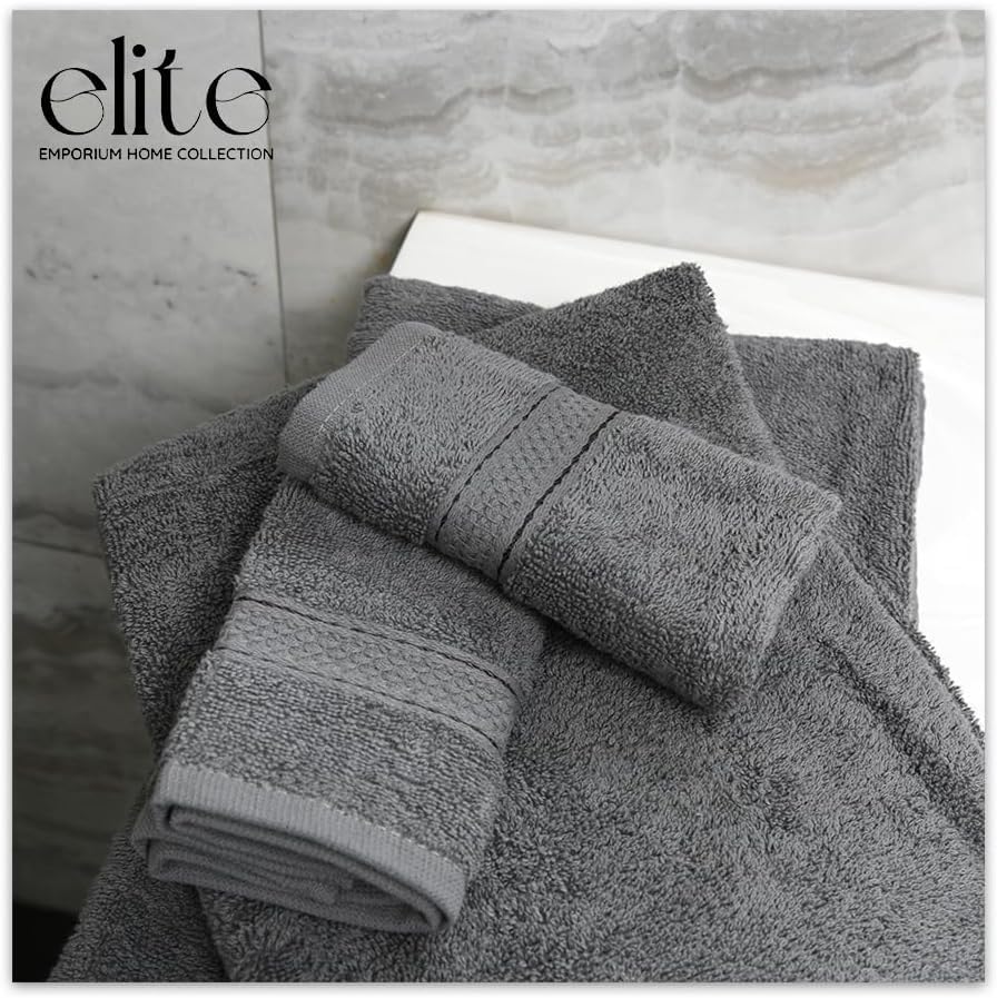 ELITE Emporium Home Collection 8-Piece Cotton Bath Towel Set - Ultra Soft, 550 GSM, Quick-Dry - Bath Sheet, Bath Towels, Hand Towels, Washcloths, Bath Mat - Luxury Bathroom Towel Set (Charcoal Grey) - color: Charcoal Grey