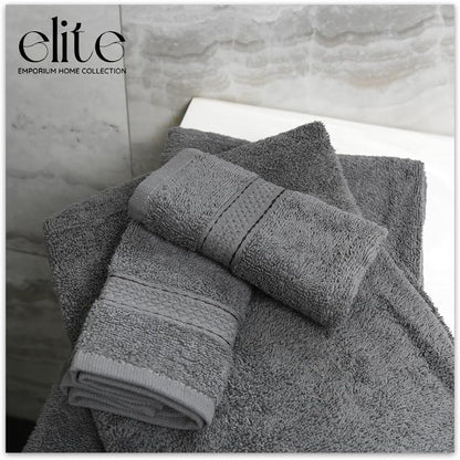 ELITE Emporium Home Collection 8-Piece Cotton Bath Towel Set - Ultra Soft, 550 GSM, Quick-Dry - Bath Sheet, Bath Towels, Hand Towels, Washcloths, Bath Mat - Luxury Bathroom Towel Set (Charcoal Grey) - color: Charcoal Grey