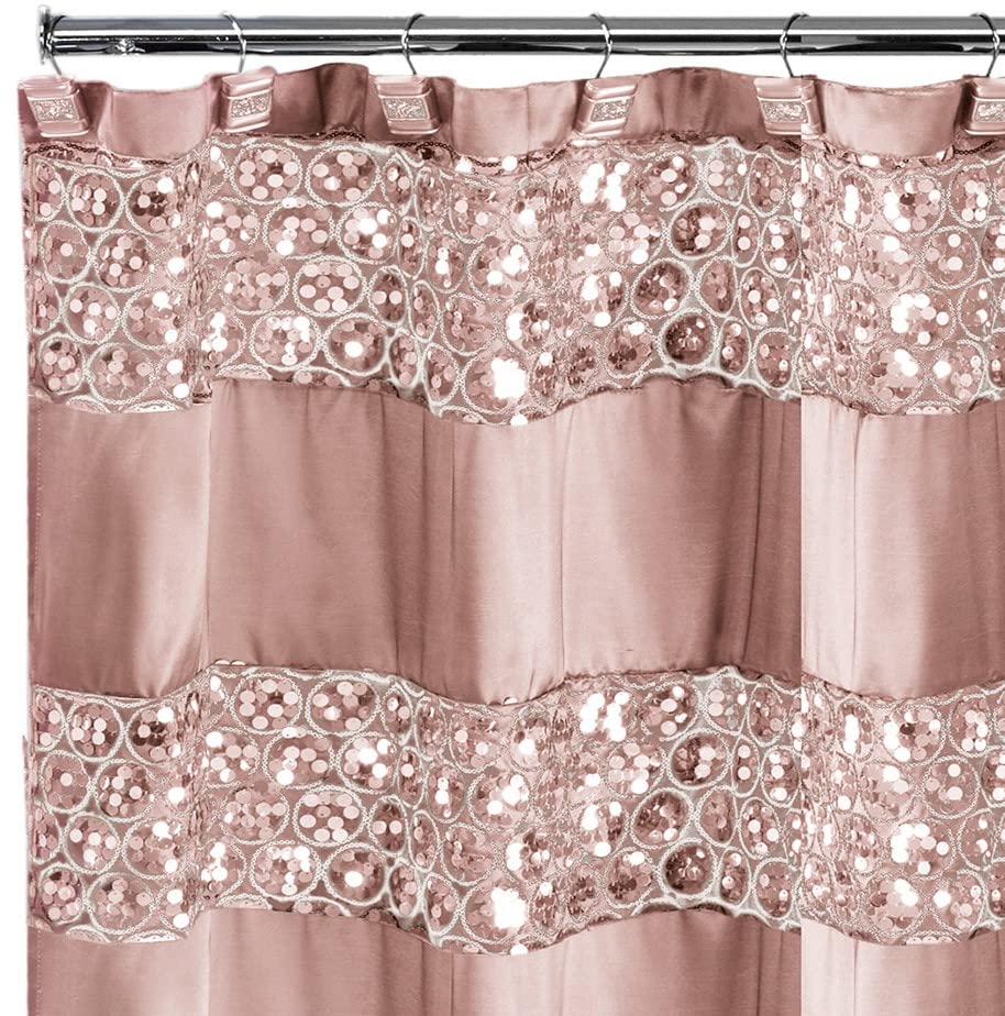 Zahari Home 13pc Sinatra Bathroom Shower Curtain Set - Blush Luxury Fabric With 12 Hooks - Unique Design Bling - color: Sinatra Blush, style: Shower Curtain and 12 Shower Hooks
