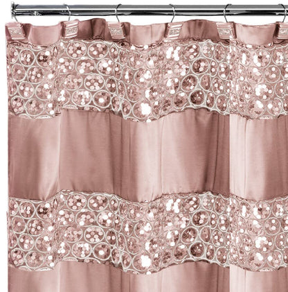 Zahari Home 13pc Sinatra Bathroom Shower Curtain Set - Blush Luxury Fabric With 12 Hooks - Unique Design Bling - color: Sinatra Blush, style: Shower Curtain and 12 Shower Hooks