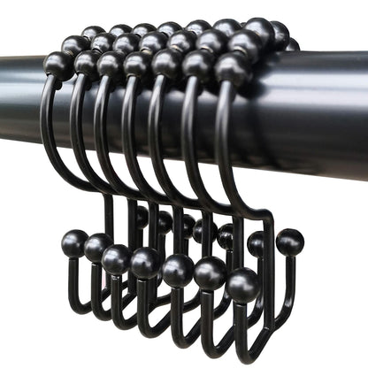 Double Glide Roller Shower Curtain Hooks Rings, Black | 1Rust Proof Stainless Steel, Curtain Hooks Rings for Bathroom Shower Rods Curtains and Liners, Easy Glide Rollers - color: Black