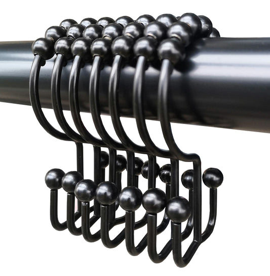 Double Glide Roller Shower Curtain Hooks Rings, Black | 1Rust Proof Stainless Steel, Curtain Hooks Rings for Bathroom Shower Rods Curtains and Liners, Easy Glide Rollers - color: Black