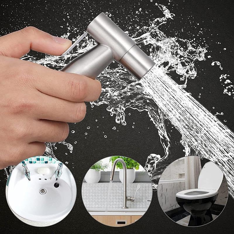 Handheld Bidet Sprayer for Toilet, Stainless Steel Bidet Head for Cloth Diaper, Pet Shower, Kitchen Cleaning, Personal Hygiene, G1/2 Hose Connectors - color: silvery sprayer head