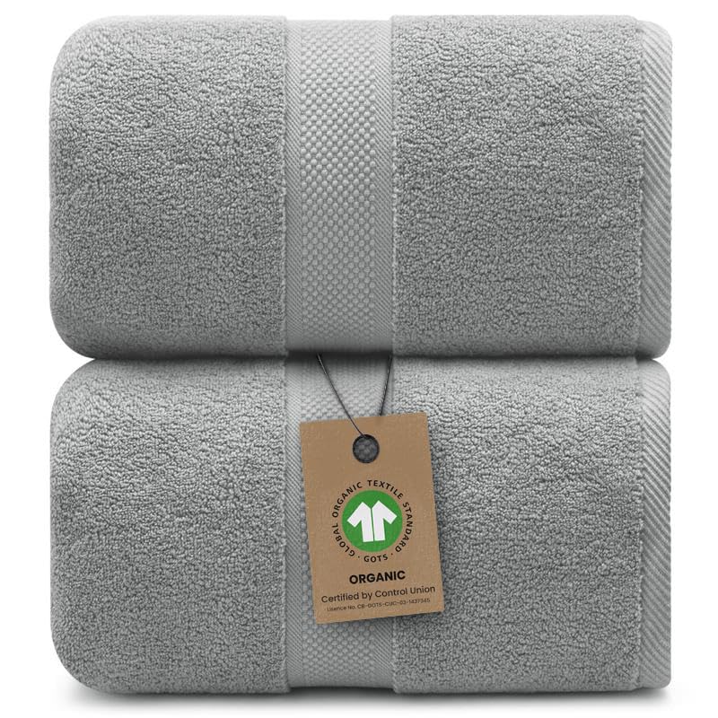 100% Organic Luxury Bath Sheets - GOTS Certified - Extra Large 35x70 Inches (Pack of 2) Zero-Twist, Long-Staple Cotton Bath Sheet Set (Pewter Grey) - color: Pewter, size: 2pc Bath Sheets