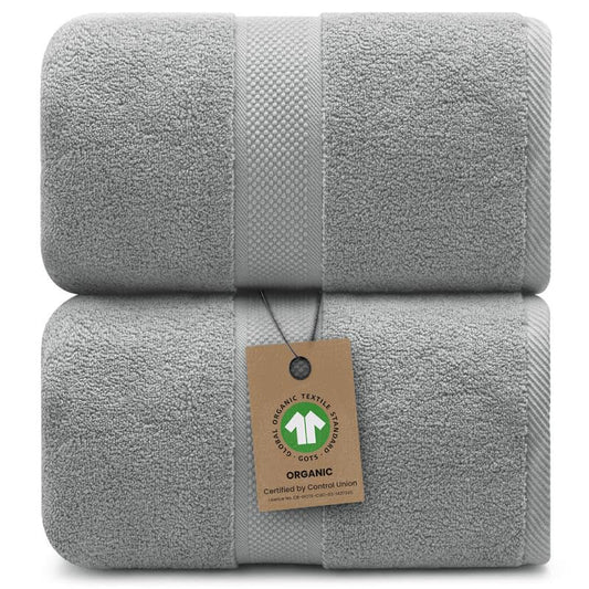 100% Organic Luxury Bath Sheets - GOTS Certified - Extra Large 35x70 Inches (Pack of 2) Zero-Twist, Long-Staple Cotton Bath Sheet Set (Pewter Grey) - color: Pewter, size: 2pc Bath Sheets