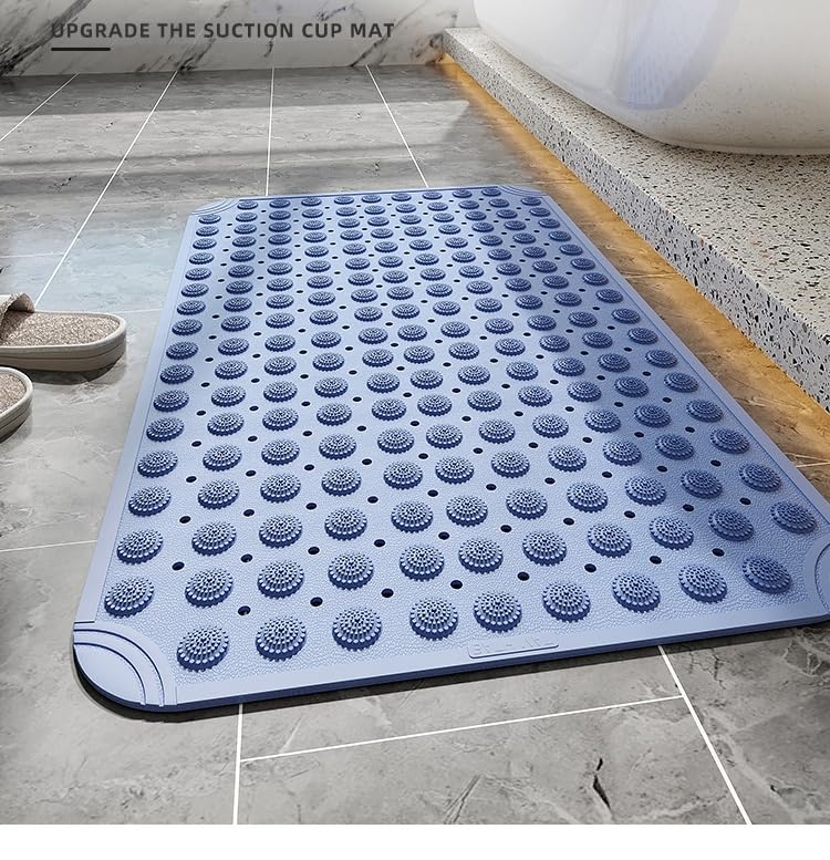 White 30×18 Upgraded Raised-dot Bathroom Non-Slip Suction Cups, Shower mats and Bathtub mats with Drain Holes and Small Raised dots for Comfortable Massage. Machine-Washable and Durable.