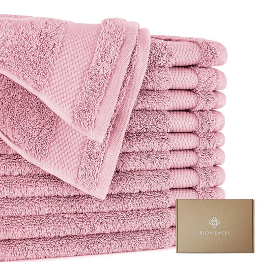 BIOWEAVES 100% Organic Cotton 700 GSM Plush Premium Washcloths 13" x 13" GOTS Certified, Face Towels Perfect for Home & Bathroom - Dusty Pink, Pack of 12 - color: Dusty Pink, size: Pack of 12 Washcloths