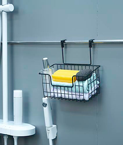 JUNCHU CHERRY Wire Hanging Storage Basket 2 Packs, Wall Mounted Kitchen Bathroom Storage Basket, Home Multi-Functional, no Punching, Bearing Strong, Suitable for Home, Office,Black - color: Black