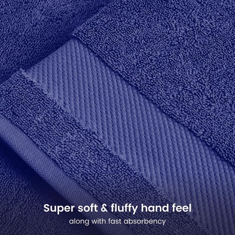 BIOWEAVES 100% Organic Cotton Bath Towel Set | 700 GSM Plush 6-Piece Premium Towel Set GOTS Certified, 2 Bath Towels, 2 Hand Towels & 2 Washcloths - Navy Blue - color: Navy Blue, size: 6 Pc Towel Set