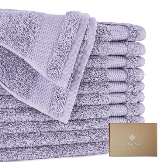 BIOWEAVES 100% Organic Cotton 700 GSM Plush Premium Washcloths 13" x 13" GOTS Certified, Face Towels Perfect for Home & Bathroom - Lavender, Pack of 12 - color: Lavender, size: Pack of 12 Washcloths