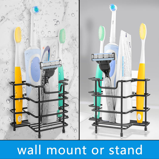 Linkidea Toothbrush Holder for Shower, Stainless Steel Brush Stand, Countertop/Wall Mount 3 Slots Organizer Compatible with Colgate Extra Clean, Oral-B CrossAction Manual Toothbrush (Black) - color: Black