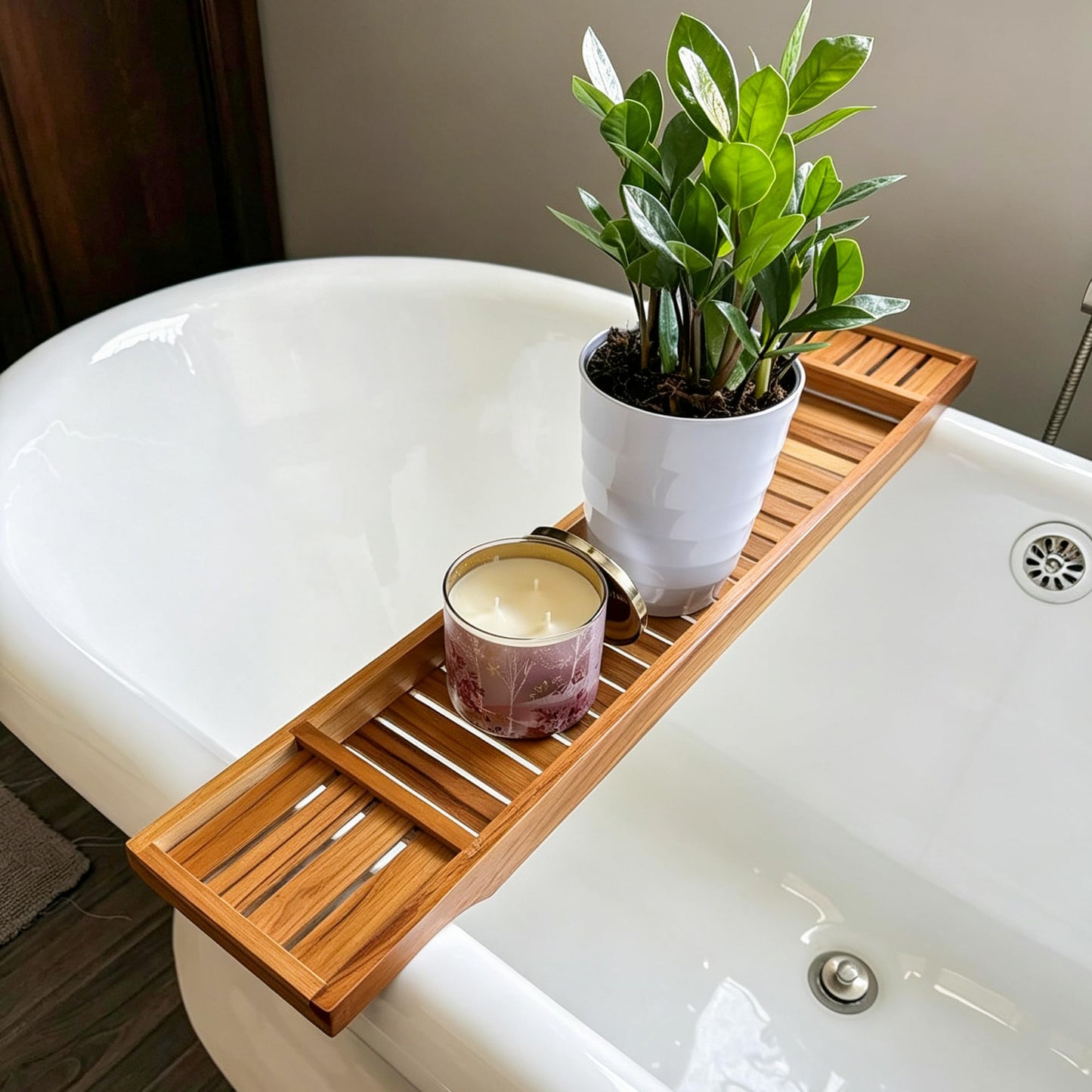 VaeFae Non-Expandable Teak Bathtub Tray, 33.8" x 6" x 1.8" | Bath Tub Wood Table for Tub, Wood Bath Table for Reading, Wine, Spa Gift for Women, Wooden Bathroom tray - size: 33.8" x 6" x 1.8"