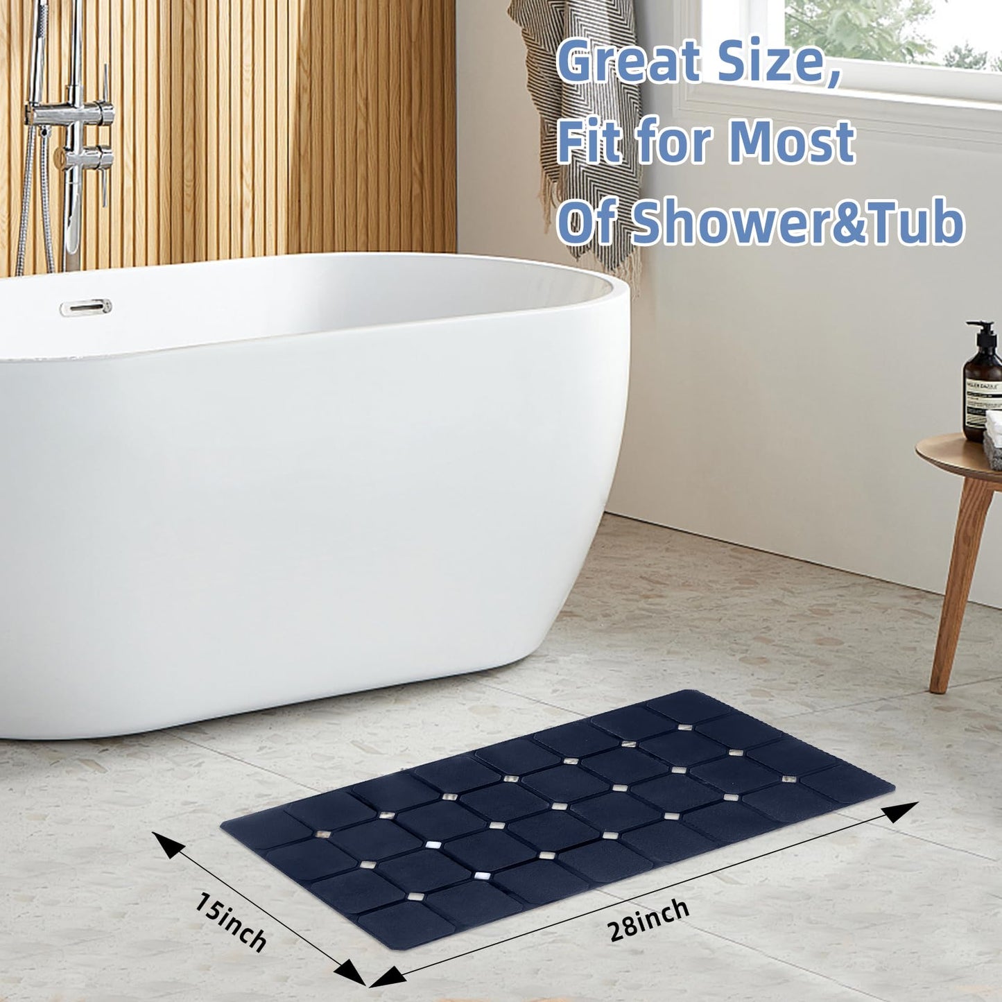 Silicone Bathtub Mat 15" x 28" – Non-Slip Foldable Tub Mat with Strong Suction Cups & Large Drain Holes, Durable & Eco-Friendly, for Smooth Surfaces, Ideal for Seniors, Adults, Navy - color: Navy