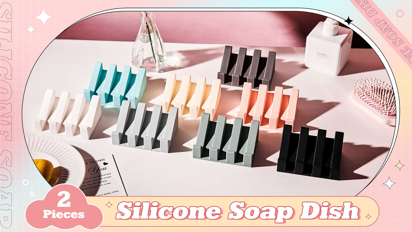Cunhill 2 Pieces Silicone Soap Dish Self Draining Soap Dish Shower Waterfall Bar Soap Holder Tray with Drain Soap Saver for Kitchen Bathroom Accessories (Cream White) - color: Cream White