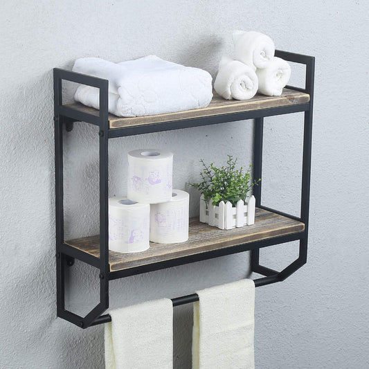 Towel Rack with Towel Bar,2-Tier 24" Bathroom Shelves Wall Mounted,Rustic Wall Shelf Over Toilet,Utility Storage Shelf Rack,Floating Shelves Towel Holder,Black - color: C