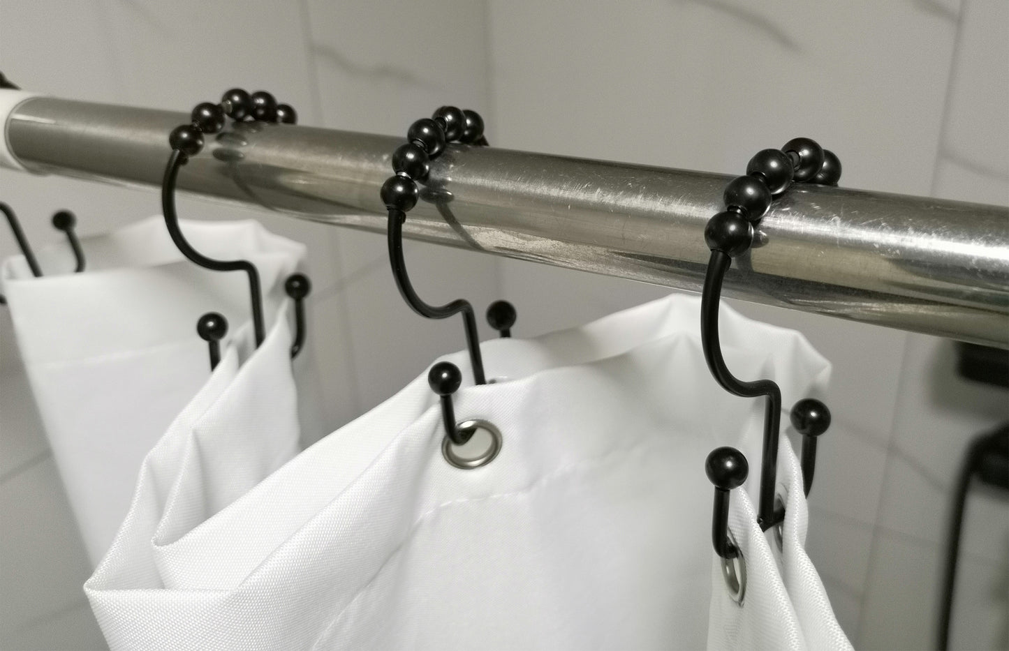 Double Glide Roller Shower Curtain Hooks Rings, Black | 1Rust Proof Stainless Steel, Curtain Hooks Rings for Bathroom Shower Rods Curtains and Liners, Easy Glide Rollers - color: Black