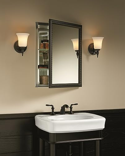 Kohler 2967-BR1 20" W x 26" H Bathroom Medicine Cabinet with Framed Mirror Door, Recessed or Surface Mount Bathroom Wall Cabinet, Oil-Rubbed Bronze